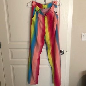 Rainbow / multi color tailored straight leg pants - Medium
